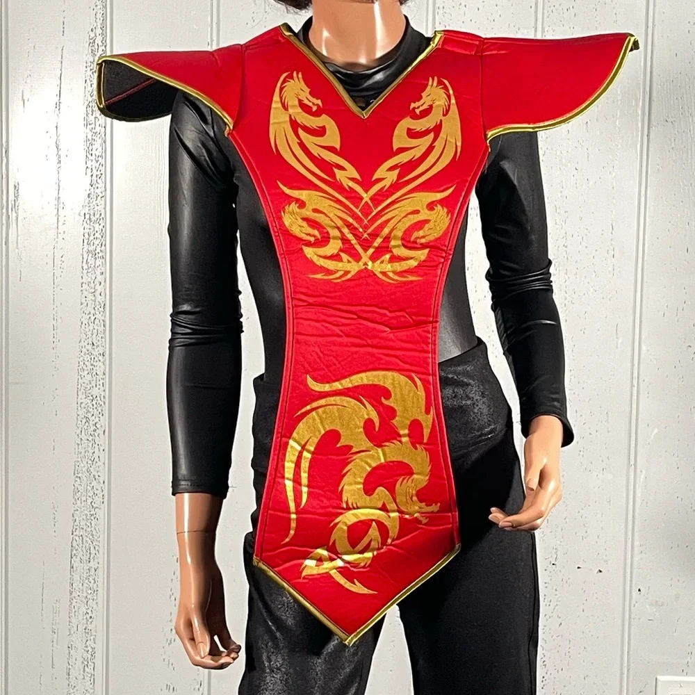 ***Unisex Red Ninja Samurai Dragon Armour Costume Halloween  Sz M